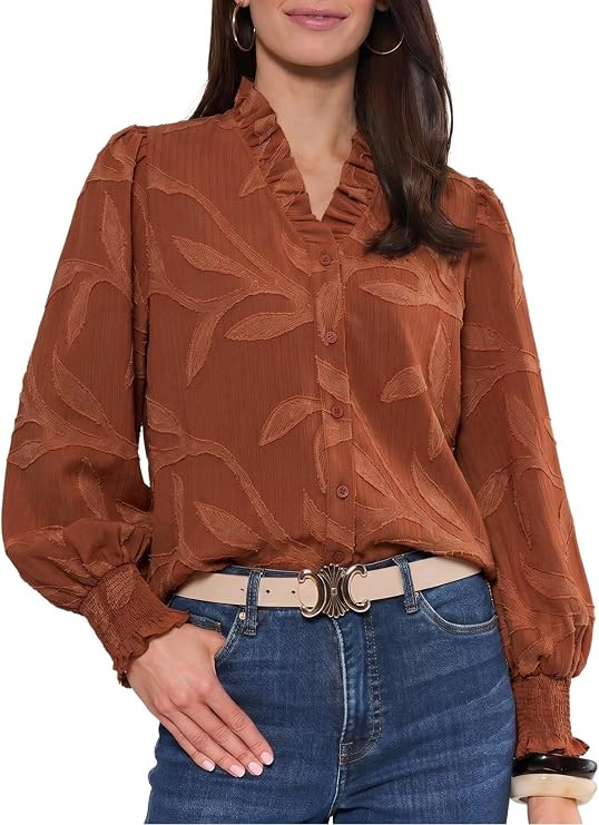 Astylish Womens 2026 Leaf Embroidery Button Down Shirts Tops Fall Clothes | Amazon (US)
