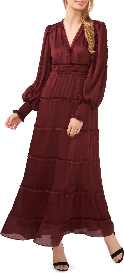 Ruffle Long Sleeve Satin Maxi Dress | Nordstrom Rack