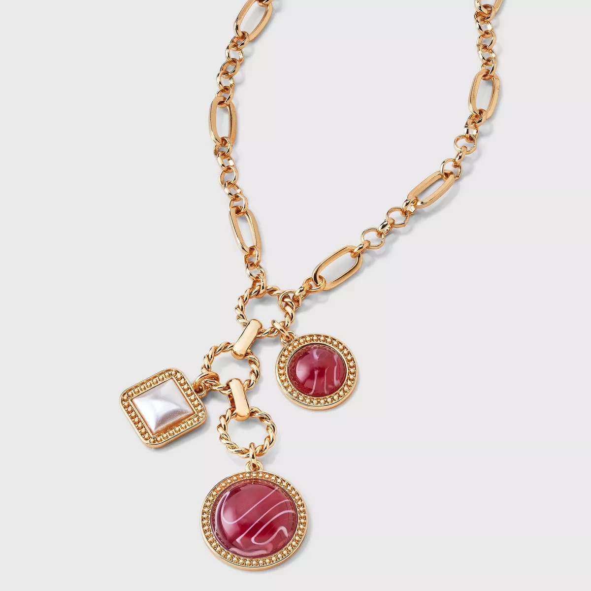Cabochon Triple Drop Chain Necklace - A New Day™ Gold/Burgundy | Target