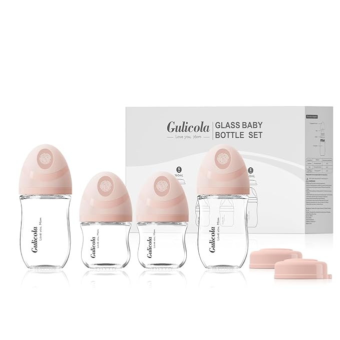 Natural Glass Baby Bottles Set 4 Pack, Newborn Girl Breastfeeding Bottles with Slow Flow Nipples,... | Amazon (US)