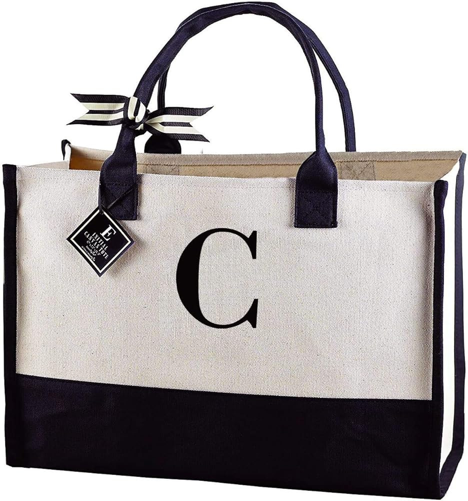 Mud Pie Initial Canvas Tote Bags | Amazon (US)