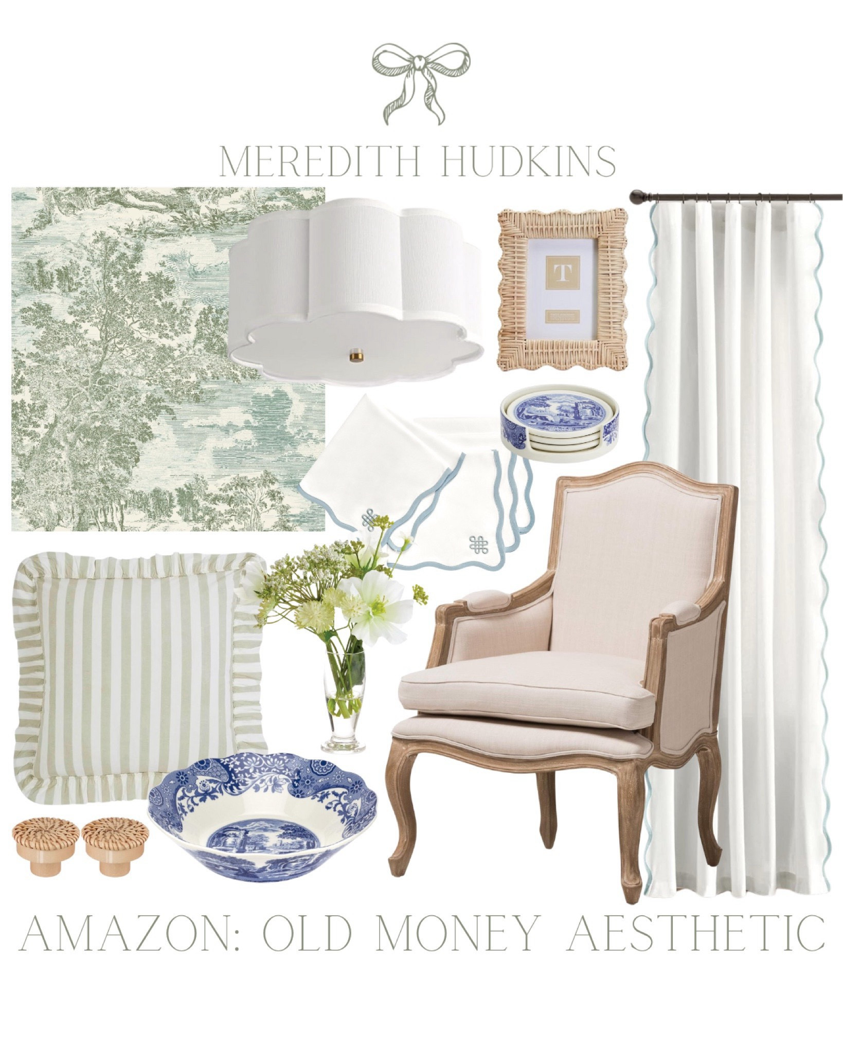 meredith hudkins, preppy style, classic home decor, timelesshome, traditional home decor, upholstered chair, wingback chair, scalloped curtains, coastal home decor, wallpaper, chinoiserie, stripe pillow, sage pillow, accent pillow, throw pillow, flush mount, lighting, living room, bedroom, entryway, cocktail napkins, faux flowers,

#LTKHome #LTKFindsUnder100 #LTKFindsUnder50