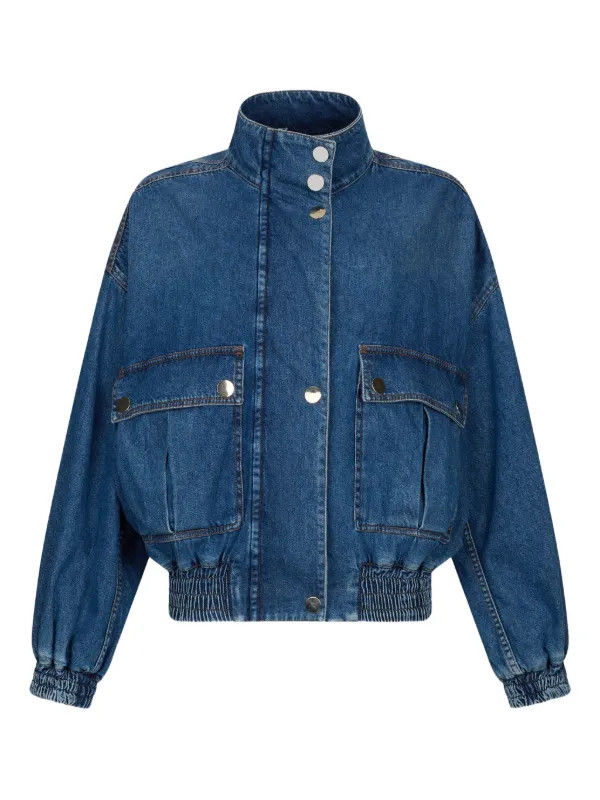 balloon-sleeve high-neck denim bomber jacket | Farfetch Global