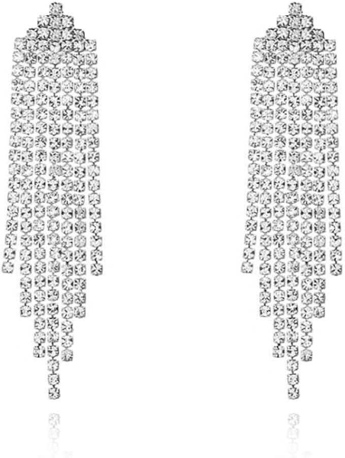 Luxval Rhinestone Earrings Dangling for Women Sparkly Silver Dangle Earrings Girls Long Chandelie... | Amazon (US)