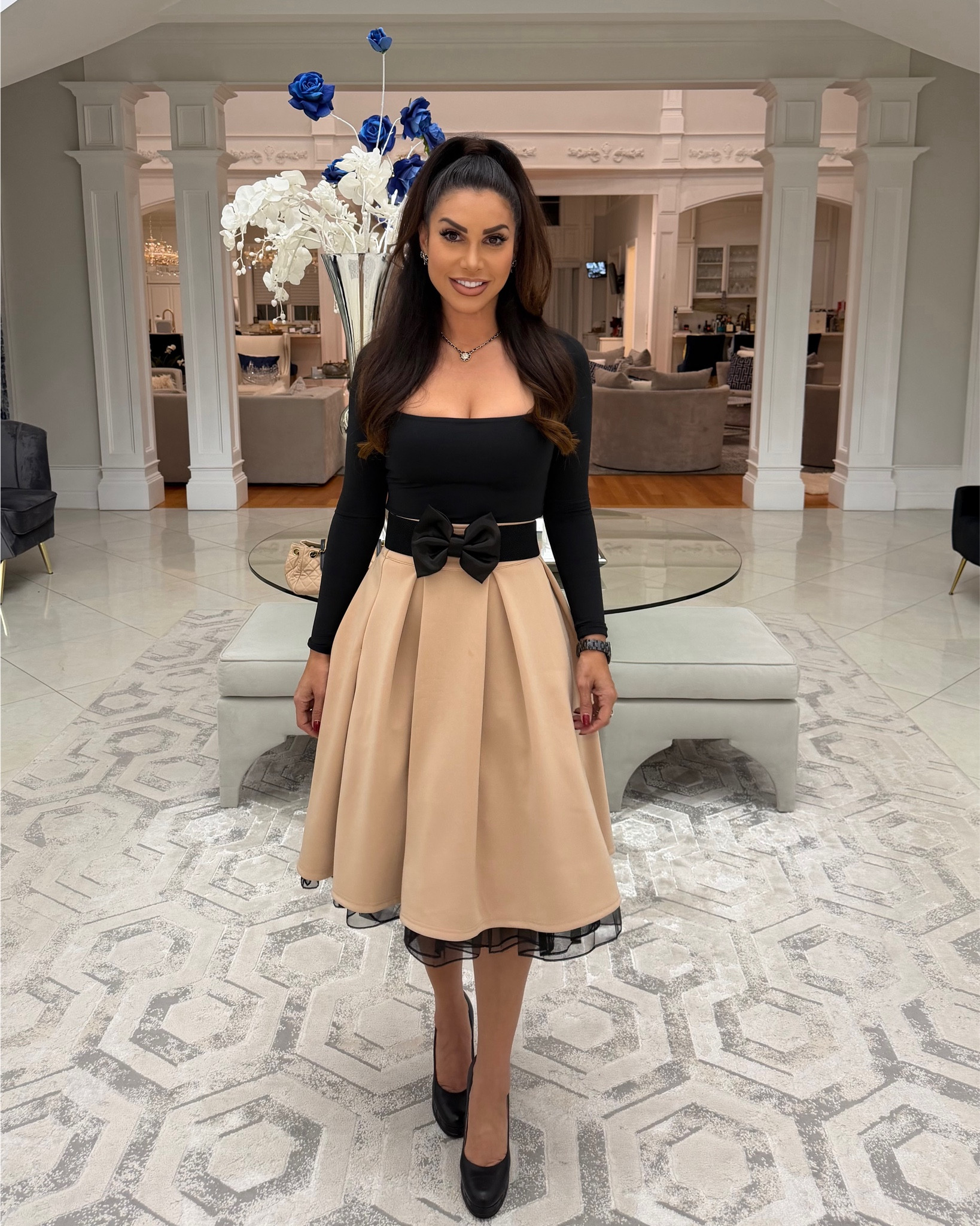 Princess doll chic 
Shoes, jewelry and bag all by Chanel and cannot be linked.
Everything I’m wearing is size small. I’m 5’5 and 130 lbs for your perspective 