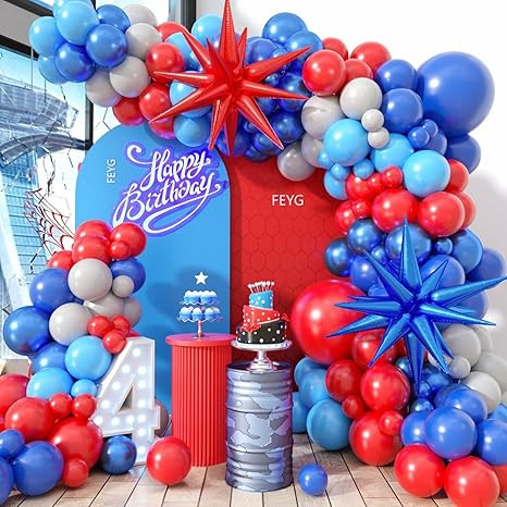 Red and Blue Balloons Arch Garland Kit with 4D Star Foil Balloons for Theme Birthday Baby Shower ... | Amazon (US)