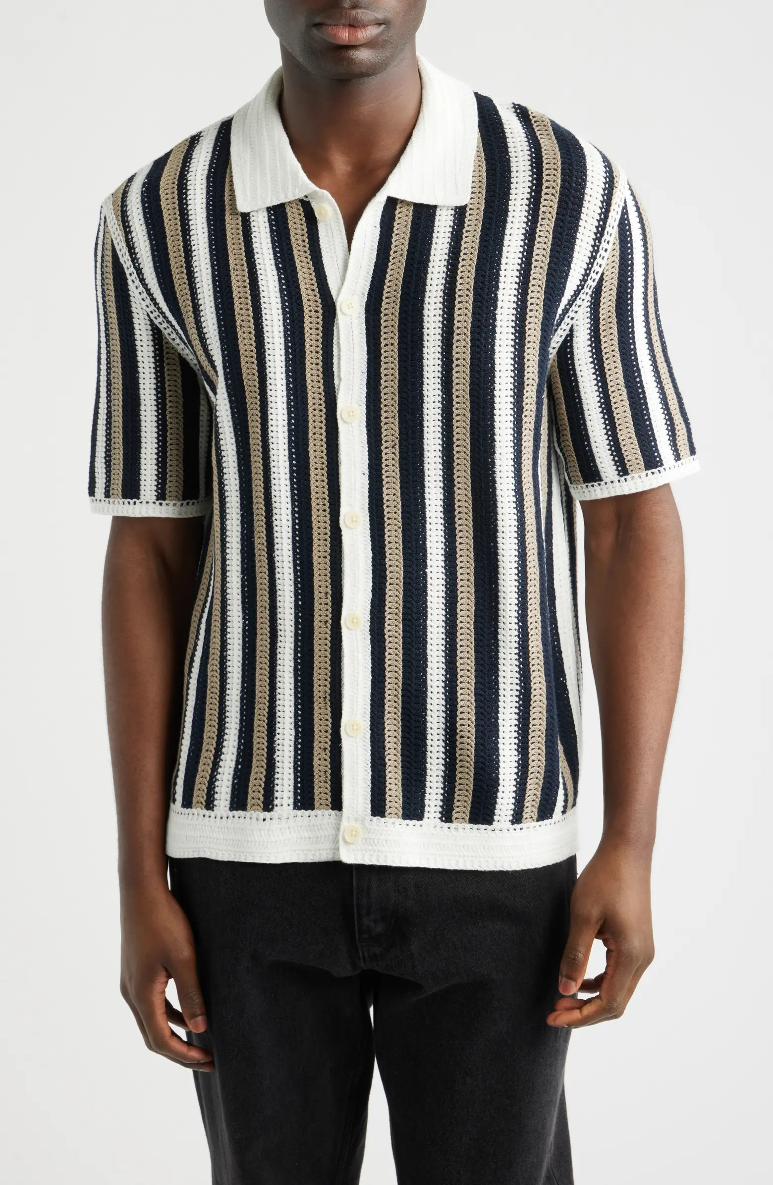 Porto Stripe Crochet Knit Polo | Nordstrom