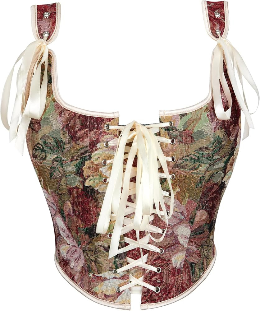 Amazon.com: Bawnhaw Renaissance Floral Corset Tops for Women Going-Out Vintage Push-Up Overbust B... | Amazon (US)