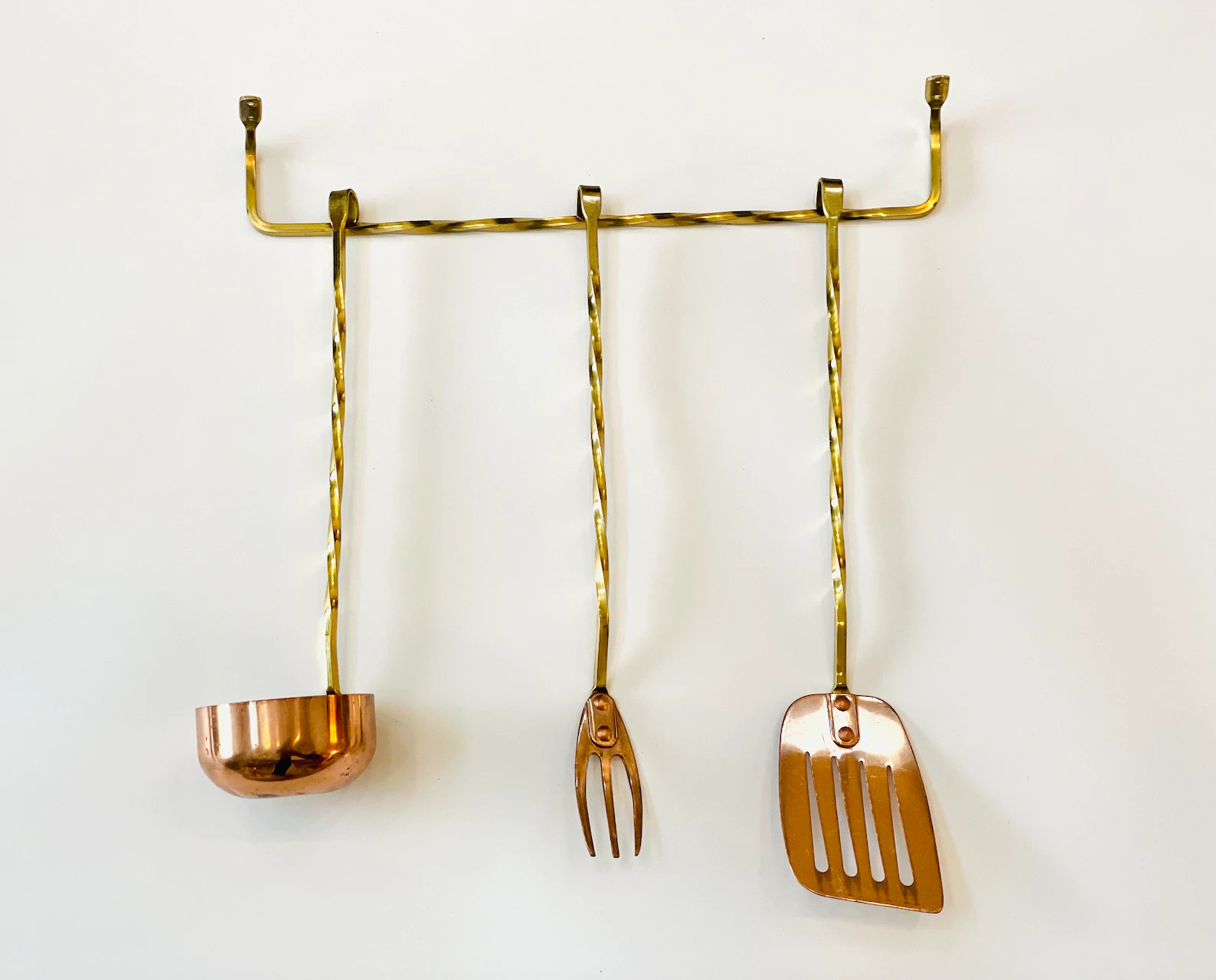 Vintage Brass & Copper Kitchen Utensil Set with Twisted Handles | Etsy (US)
