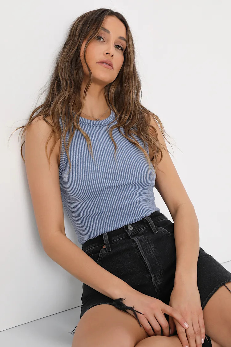 Essential Update Slate Blue Ribbed Tank Top | Lulus (US)