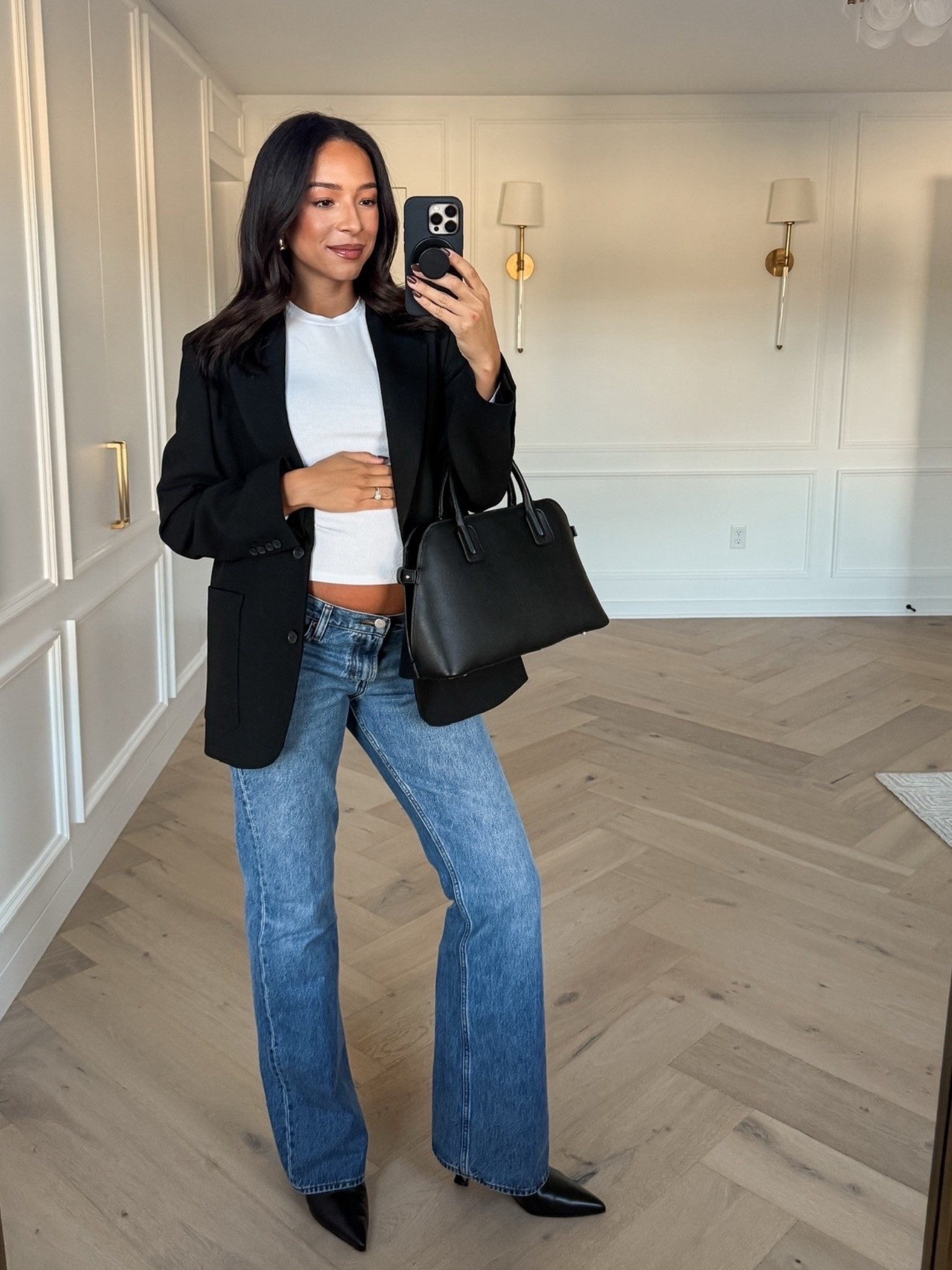 Bump friendly fall capsule wardrobe 🍂 wearing size S white long sleeve top, size S black blazer and size 29 jeans (sized up for the bump) knee high boots fit tts 

Fall outfit 
Fall fashion 
Fall essentials 
Closet staples 
Closet essentials
Outfit idea
Outfit inspo 

#LTKSeasonal #LTKStyleTip #LTKBump