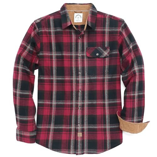 Dubinik® Mens Flannel Shirts Long Sleeve Flannel Shirt for Men Casual Button Down Brushed 100% Cotton Shirt Burgundy Black | Amazon (US)