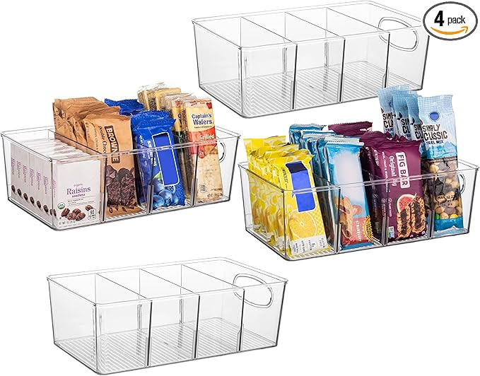 ClearSpace Plastic Pantry Bins with Removable Dividers - Kitchen Storage and Organization (4 Pack... | Amazon (US)
