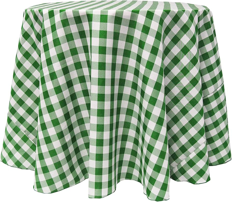 Ultimate Textile 96-Inch Round Polyester Checkered Tablecloth Moss and White | Amazon (US)