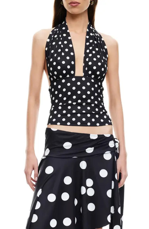 LIONESS Safari Halter Top in Noir Polka at Nordstrom, Size Large | Nordstrom