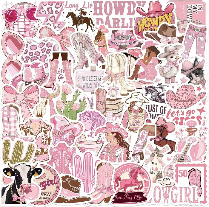 50Pcs Pink Western Cowgirl Stickers, Coastal Cowgirl Y2K Decals, Waterproof Aesthetic Stickers fo... | Amazon (US)