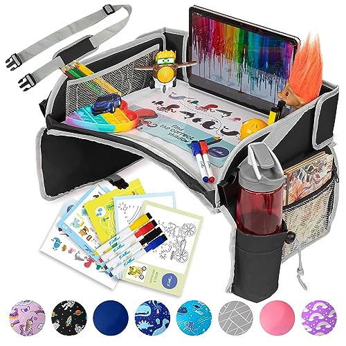 PILLANI Kids Travel Tray for Car - Car Seat Tray with Activity Sheets & Pens, Road Trip Essentials for Car & Airplane, Must Have Toddler Travel Lap Desk Accessories - Road Trip Activities for Kids | Amazon (US)