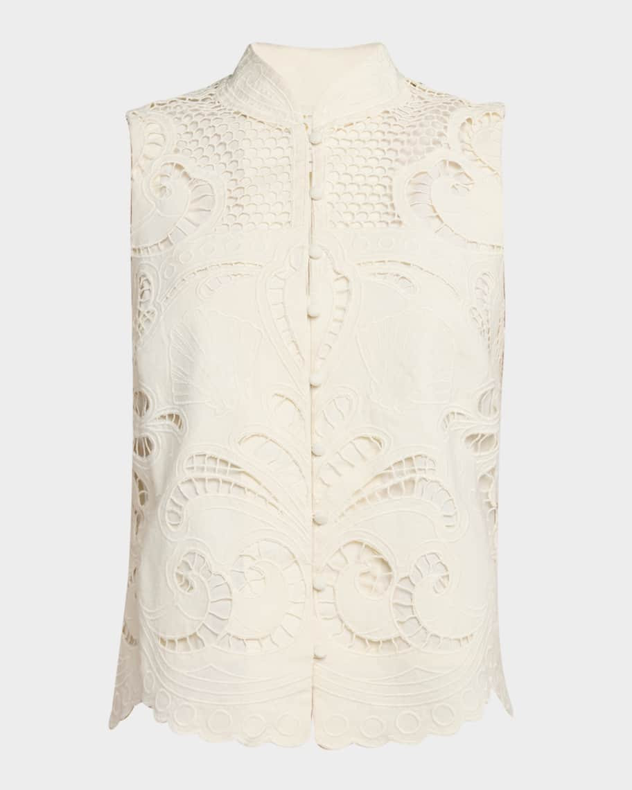 Bora Bora Scalloped Embroidered Cotton Top | Neiman Marcus