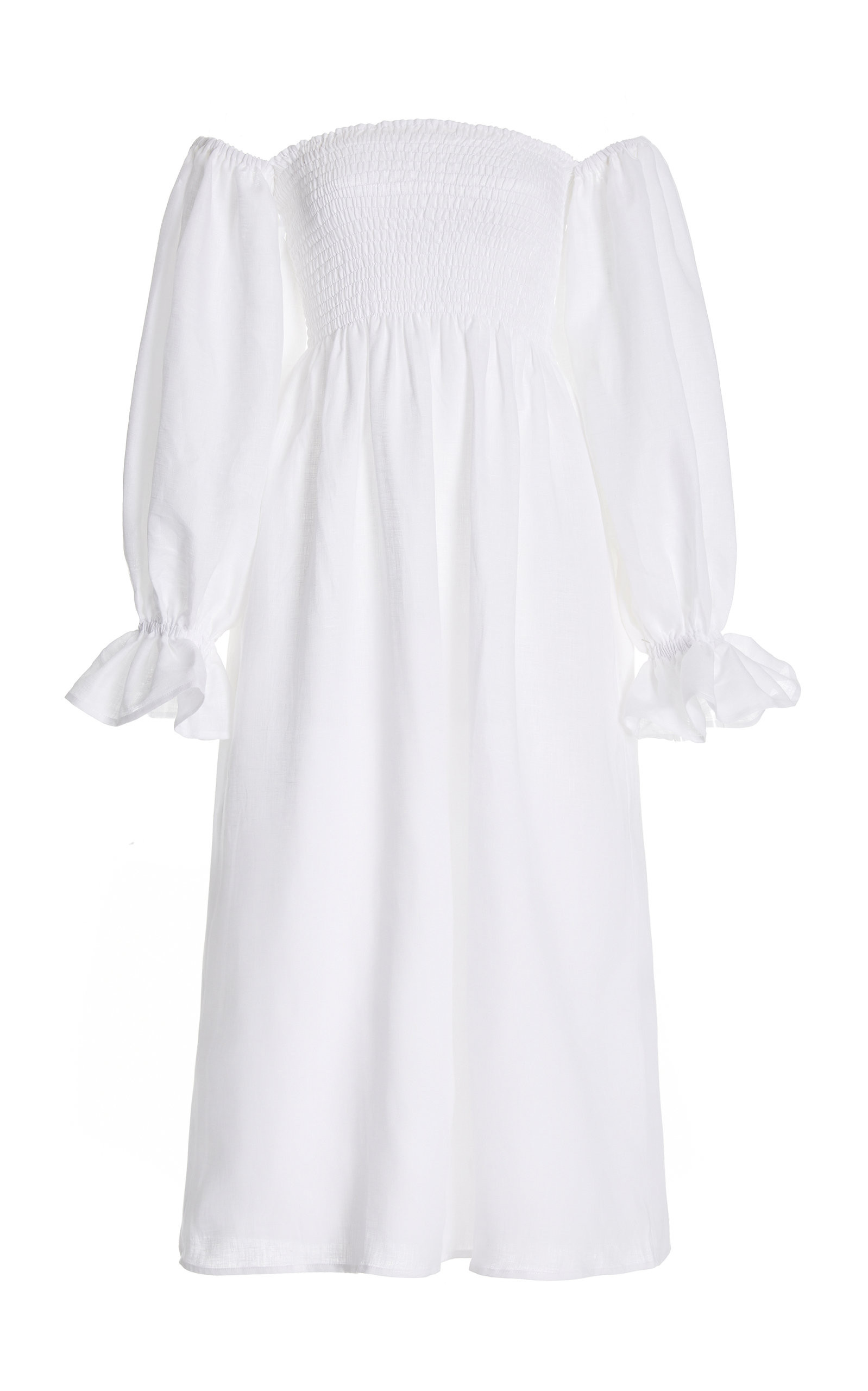 Atlanta Smocked Linen Off-The-Shoulder Midi Dress | Moda Operandi (Global)