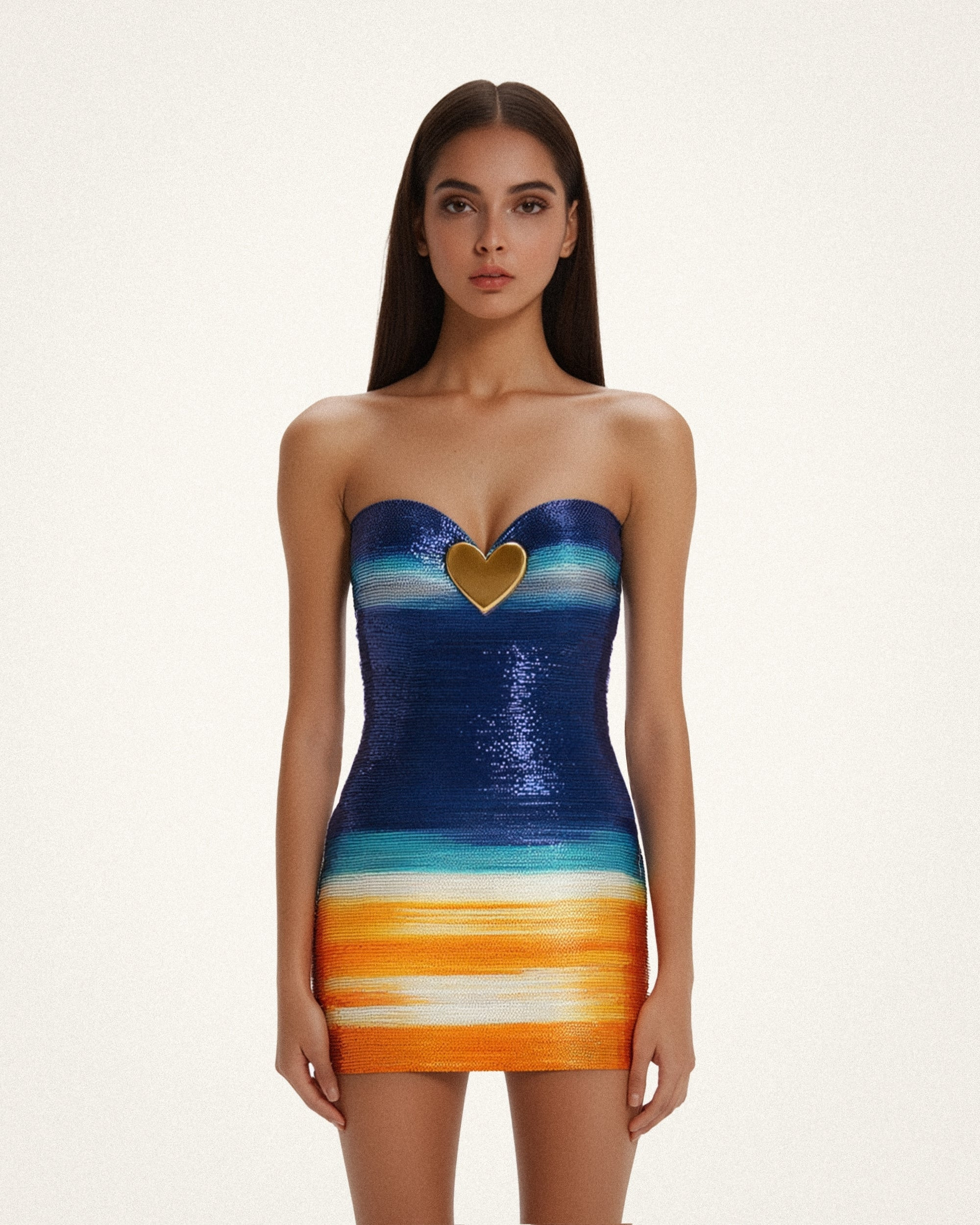 Olivia Metallic Heart Sequin Dress - Blue/Orange | JW PEI US
