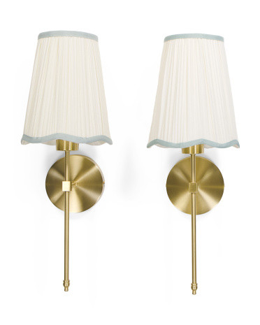 2Pk 20In Cordless Pleated Shade Metal Wall Sconces, Gold | TJ Maxx