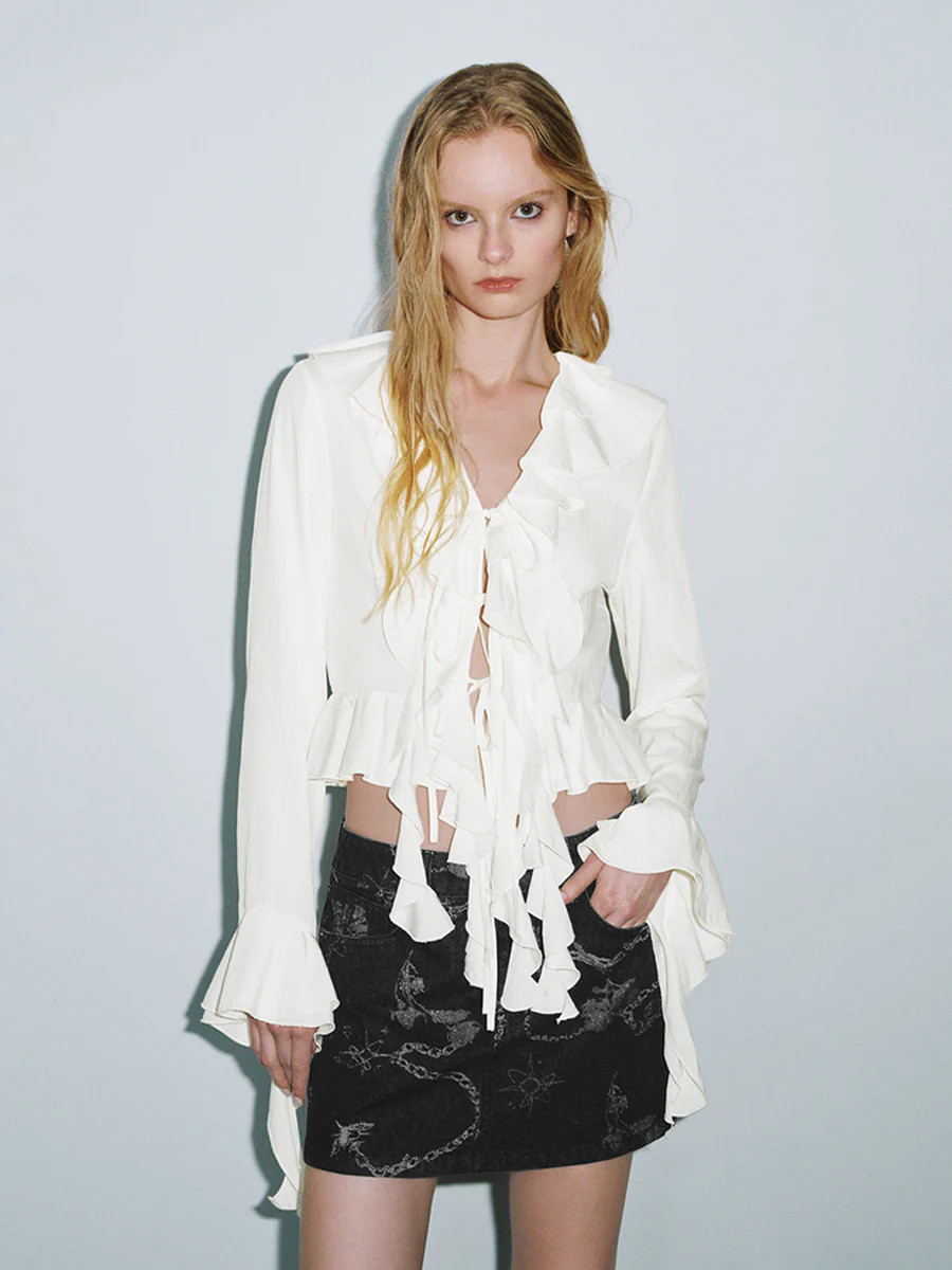 Ruffle Trim Long Sleeve Shirts | Urban Revivo