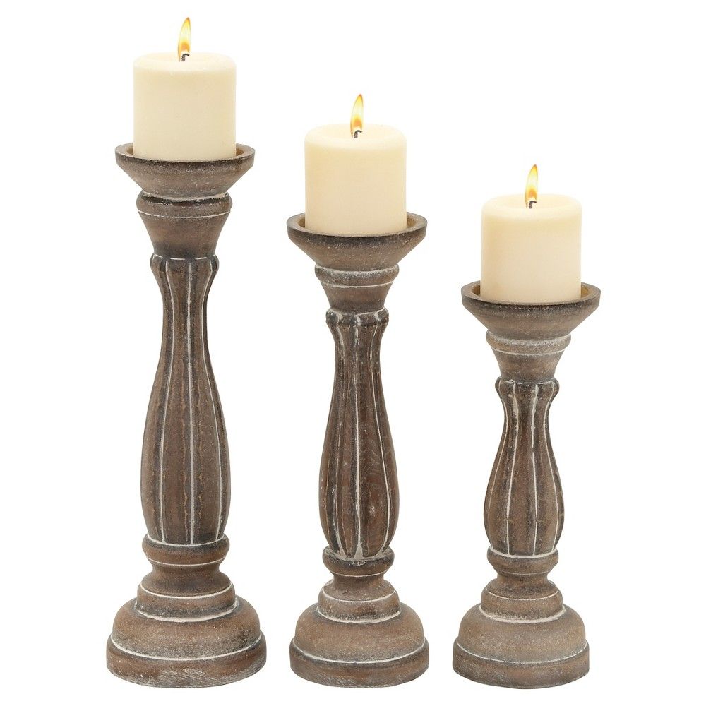 Rustic Candle Holder Set 3ct - Olivia & May, Brown | Target