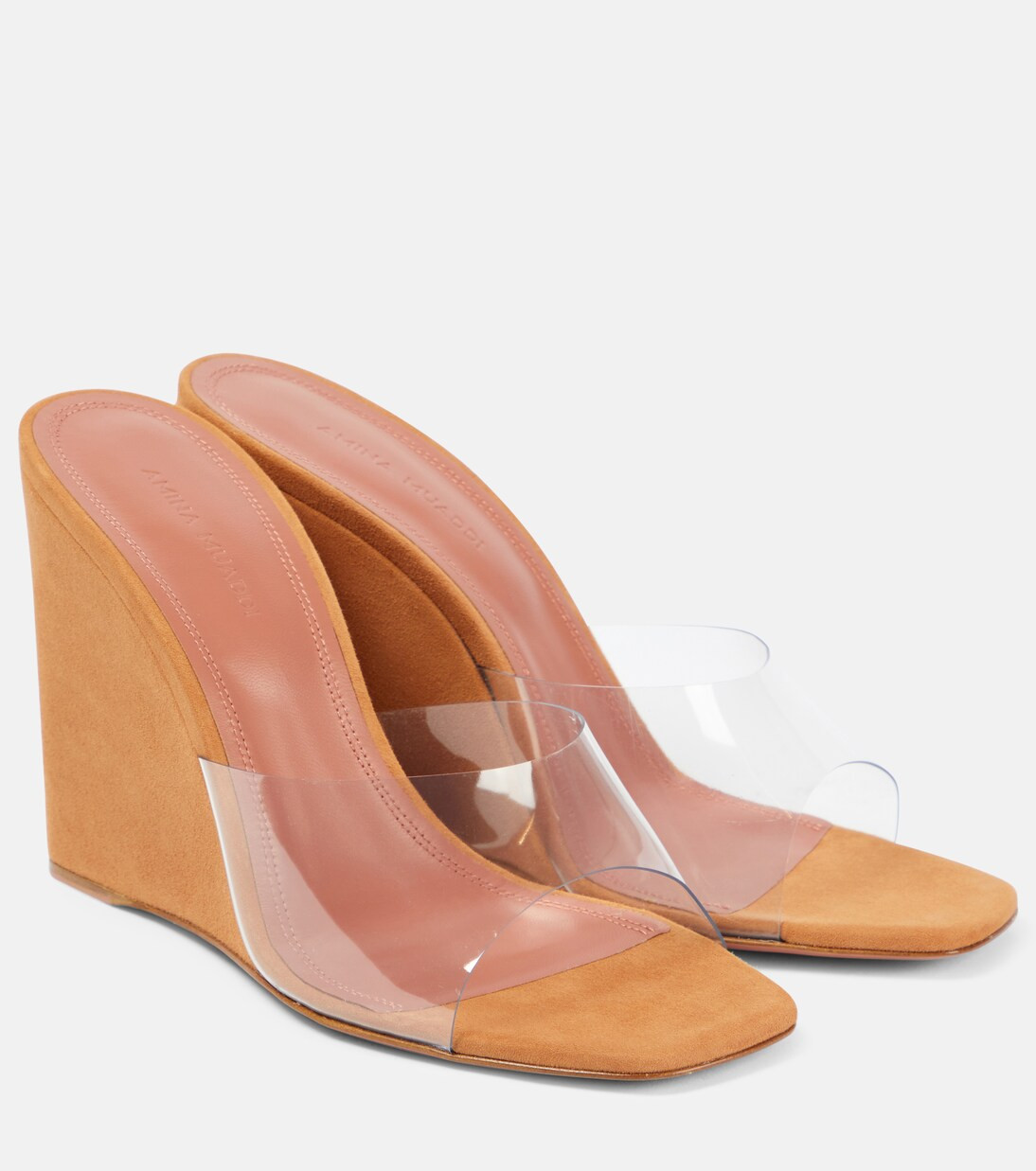 Lupita Half Glass PVC and suede wedge mules | Mytheresa (UK)