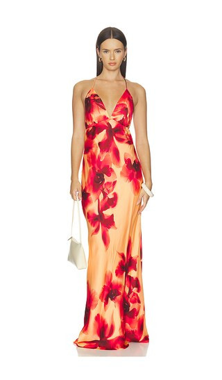 ROCOCO SAND Halter Neck Maxi Dress in Orange. - size XXS | Revolve Clothing (Global)