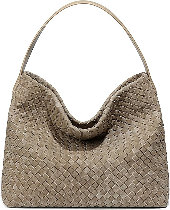 Woven Suede Shoulder Bag for Women Suede Hobo Bag Tote Elegant Handbag Satchel for Work Travel | Amazon (US)
