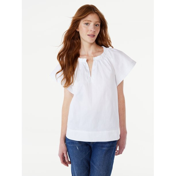 Free Assembly Women's Split Neck Top with Flutter Sleeves, Size XS-XXL | Walmart (US)