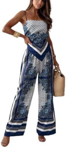 ksotutm Womens Paisley Print 2 Piece Outfits Sleeveless Cami Top Going Out Wide Leg Pants Boho Su... | Amazon (US)