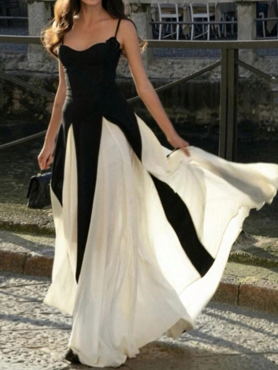 SHEIN Raffinéa Colorblock Spaghetti Strap Long Dress Maxi Women Outfit | SHEIN