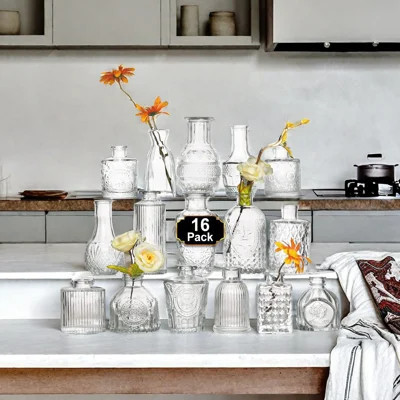 16pcs Glass Bud Vase Set,mini Vintage Vase For Rustic Wedding Decorations | Wayfair North America