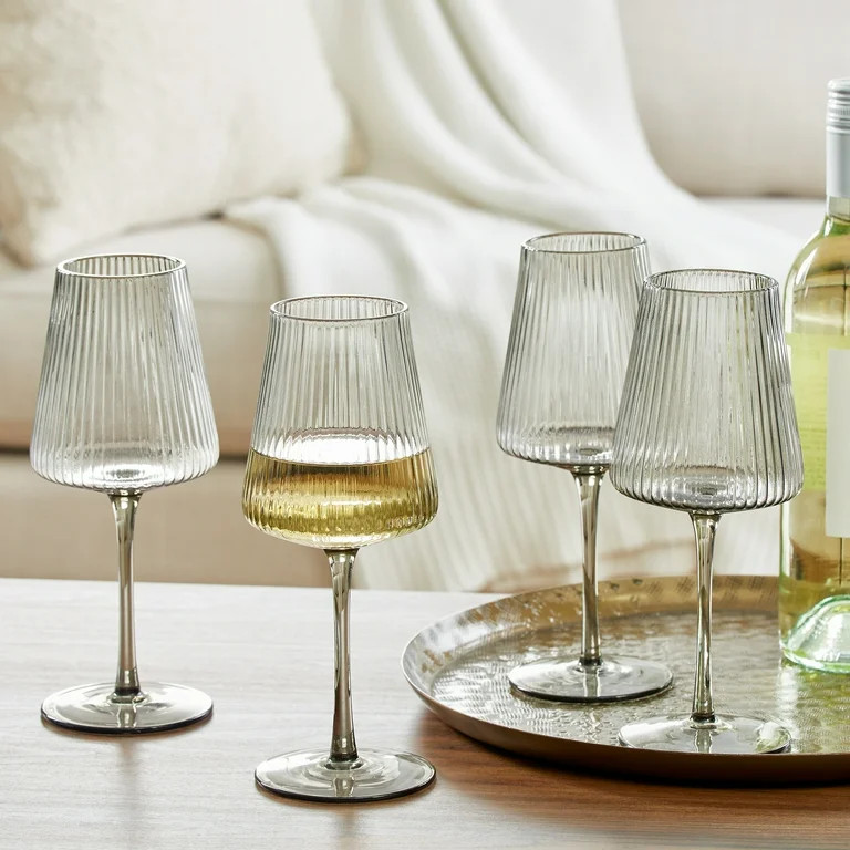 Better Homes & Gardens Glass 17 oz Ribbed Wine Glass, Smoke | Walmart (US)