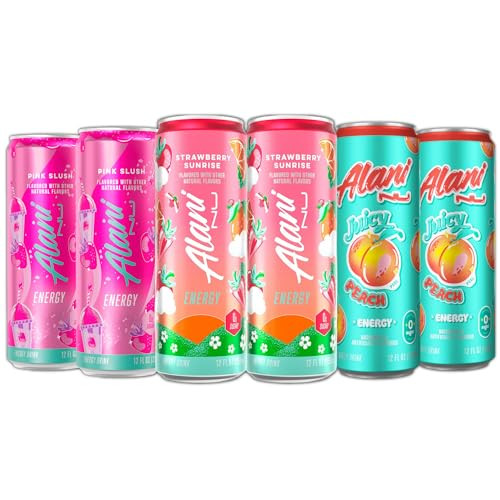 New Alani Energy Drinks Strawberry Sunrise, Pink Slush, Juicy Peach Flavors Variety Pack Sugar-Free, Low-Calorie, 200mg Caffeine, Energy Boost Drink 12 fl oz (Pack of 6) | Amazon (US)
