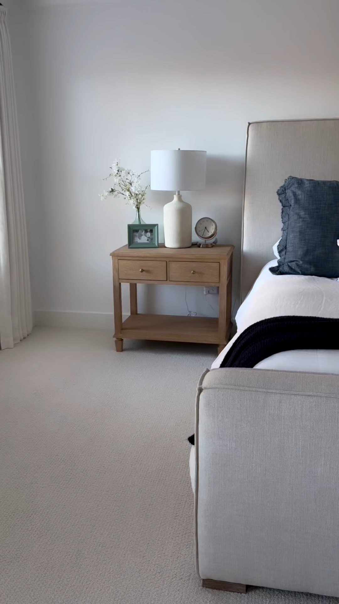 Master bedroom, primary bedroom, upholstered bed, neutral bedroom, neutral furniture, bedroom furniture, wood nightstands, wood dresser, wood nightstand, pottery barn, Wayfair, cream upholstered bed, bedroom ideas, primary bedroom decor, bedding 

#LTKHome #LTKdayinmylife #LTKselfcare