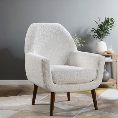 Boucle Fabric Mid-Century Arm Chair with Coil Spring Seat, Foam Cushion, and Solid Wood Legs | Target