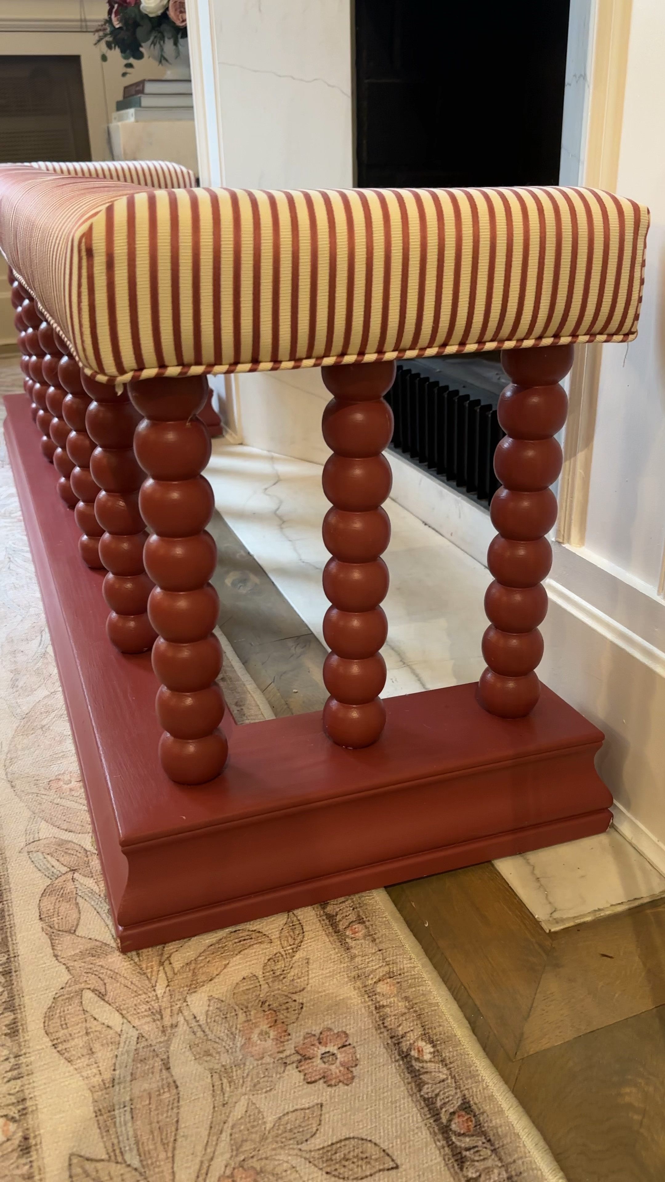 Custom fireplace fender. Here’s the spindle vendor on Etsy!