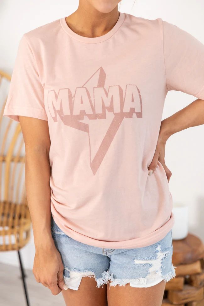 Mama Lightning Bolt Graphic Peach Tee | Pink Lily