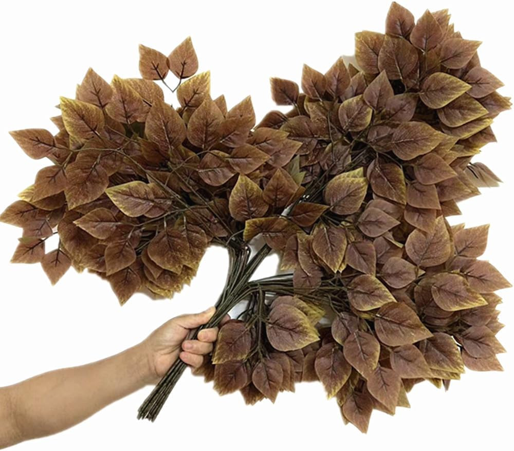 12pcs Artificial Oak Tree Branch Faux Eiche Leaf Stem Three Forks per piece for Greenery Wall Floral Decoration (Coffee Birch) | Amazon (US)