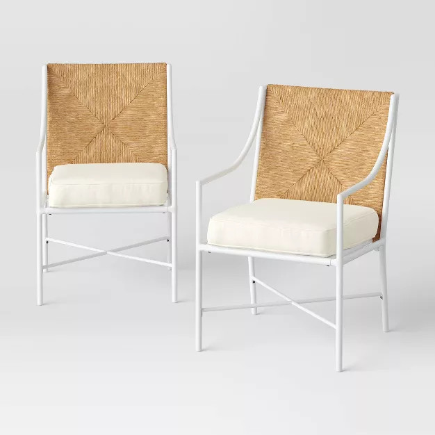 Stanton 2pk Rush Weave Patio Dining Chairs - White/Natural - Threshold™ designed with Studio Mc... | Target