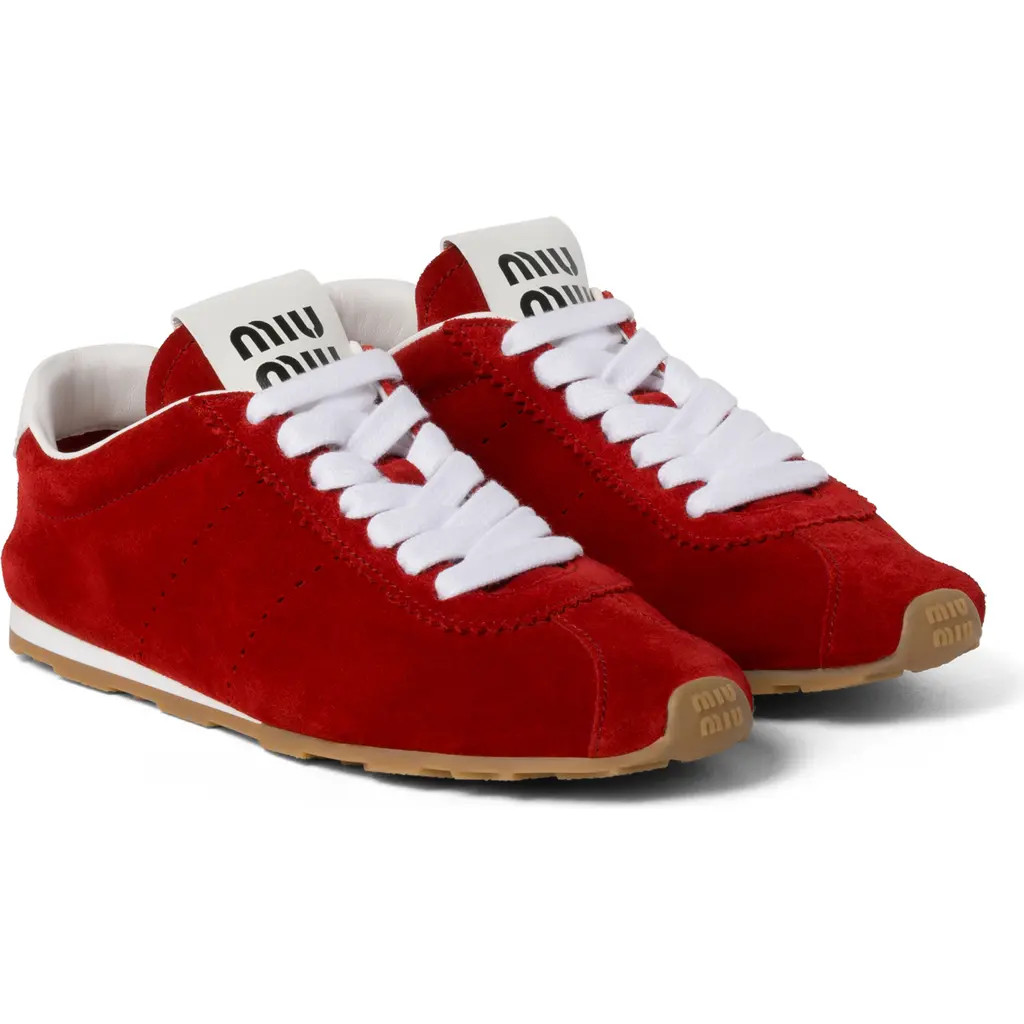 Miu Miu Suede Low Top Sneaker in Scarlatto at Nordstrom, Size 8Us | Nordstrom