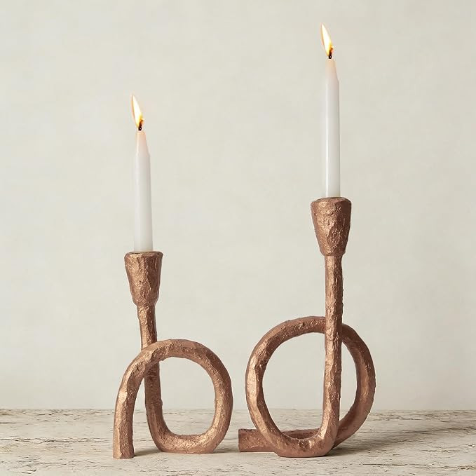 DN DECONATION Gold Twisted Candle Holders Set of 2, Vintage Resin Taper Candlestick Holder for Ta... | Amazon (US)
