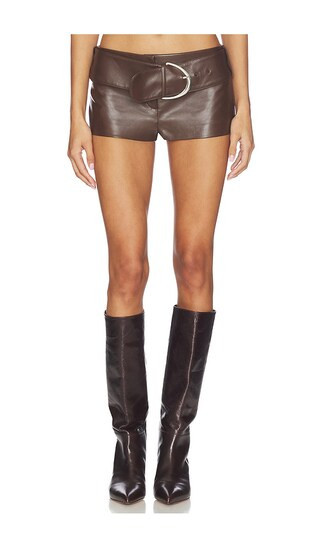 LAMARQUE x REVOLVE Halima Faux Leather Belted Hot Short in Chocolate. - size XS | Revolve Clothing (Global)