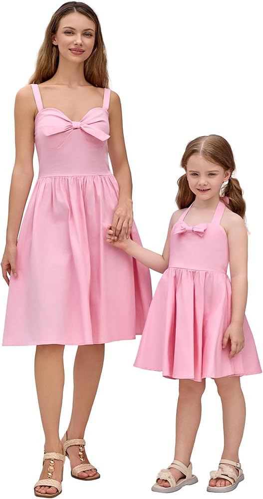AWIBMK Mommy and Me Vintage Dress Bowknot Sweetheart Neck Smocked Back A-line Mother Daughter Tea... | Amazon (US)