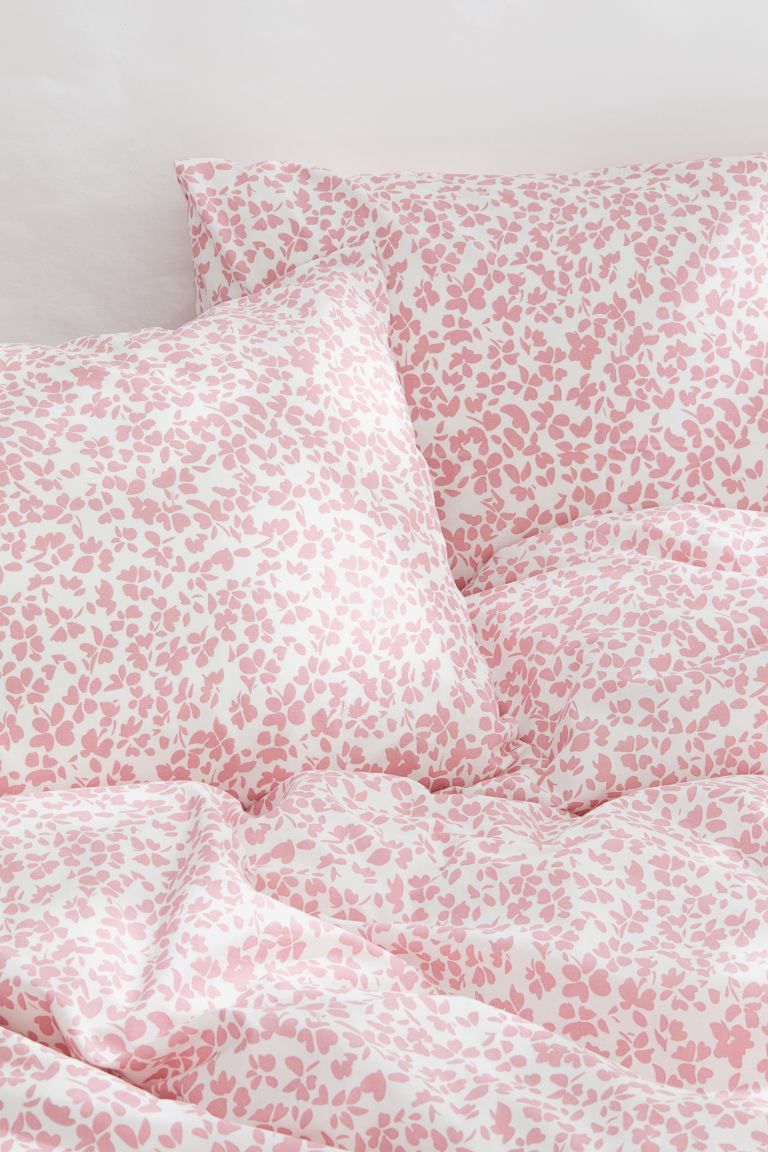 King/Queen Cotton Duvet Cover Set - Light pink/floral - Home All | H&M US | H&M (US + CA)