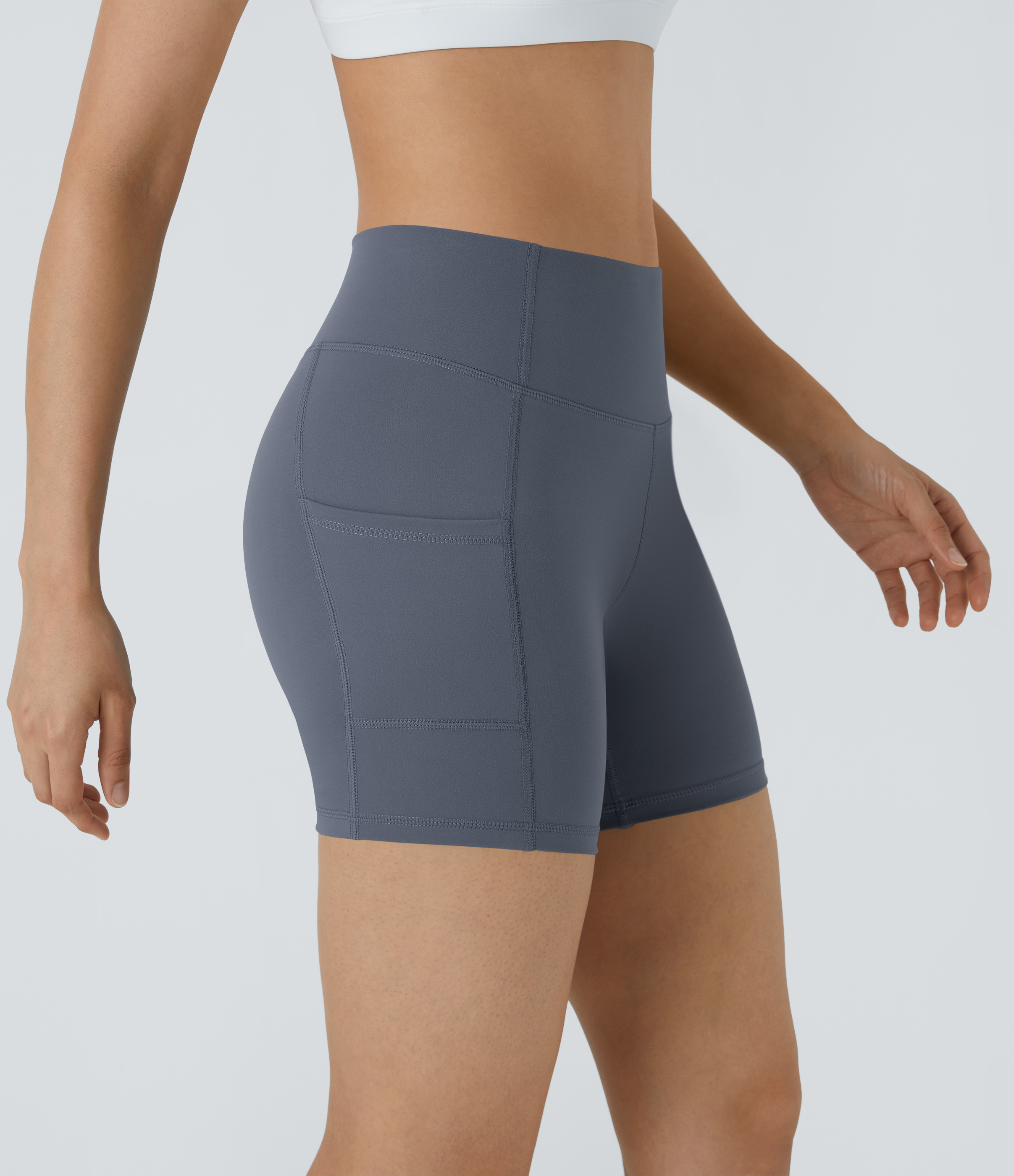 Halara High Waisted Pocket Running Biker Shorts - Blue Grey - M biker shorts women black biker shorts womens biker shorts white biker shorts | HALARA