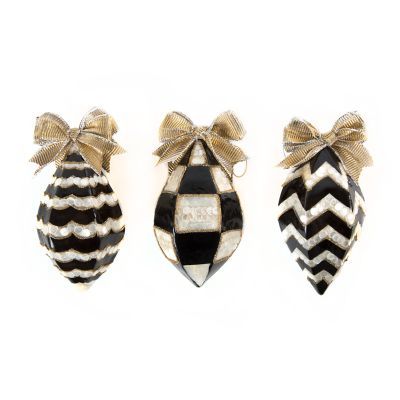 MacKenzie-Childs Black & White Teardrop Ornaments - Set of 3 | MacKenzie-Childs