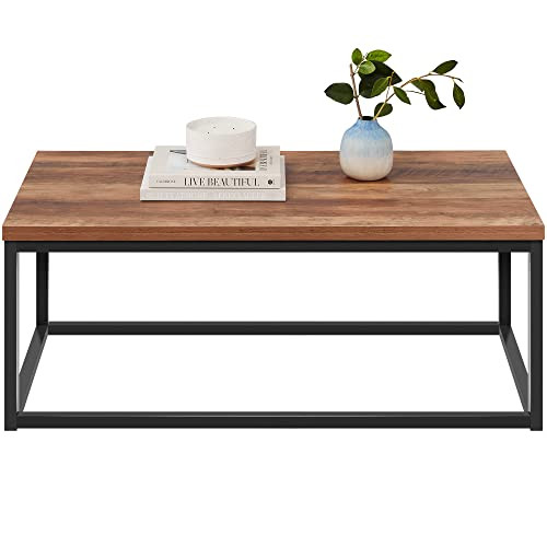 Best Choice Products 44in Modern Industrial Style Rectangular Wood Grain Top Coffee Table, Rustic Accent Furniture for Living Room w/Metal Frame, 1.25in Thick Butcher Block Tabletop - Brown | Amazon (US)